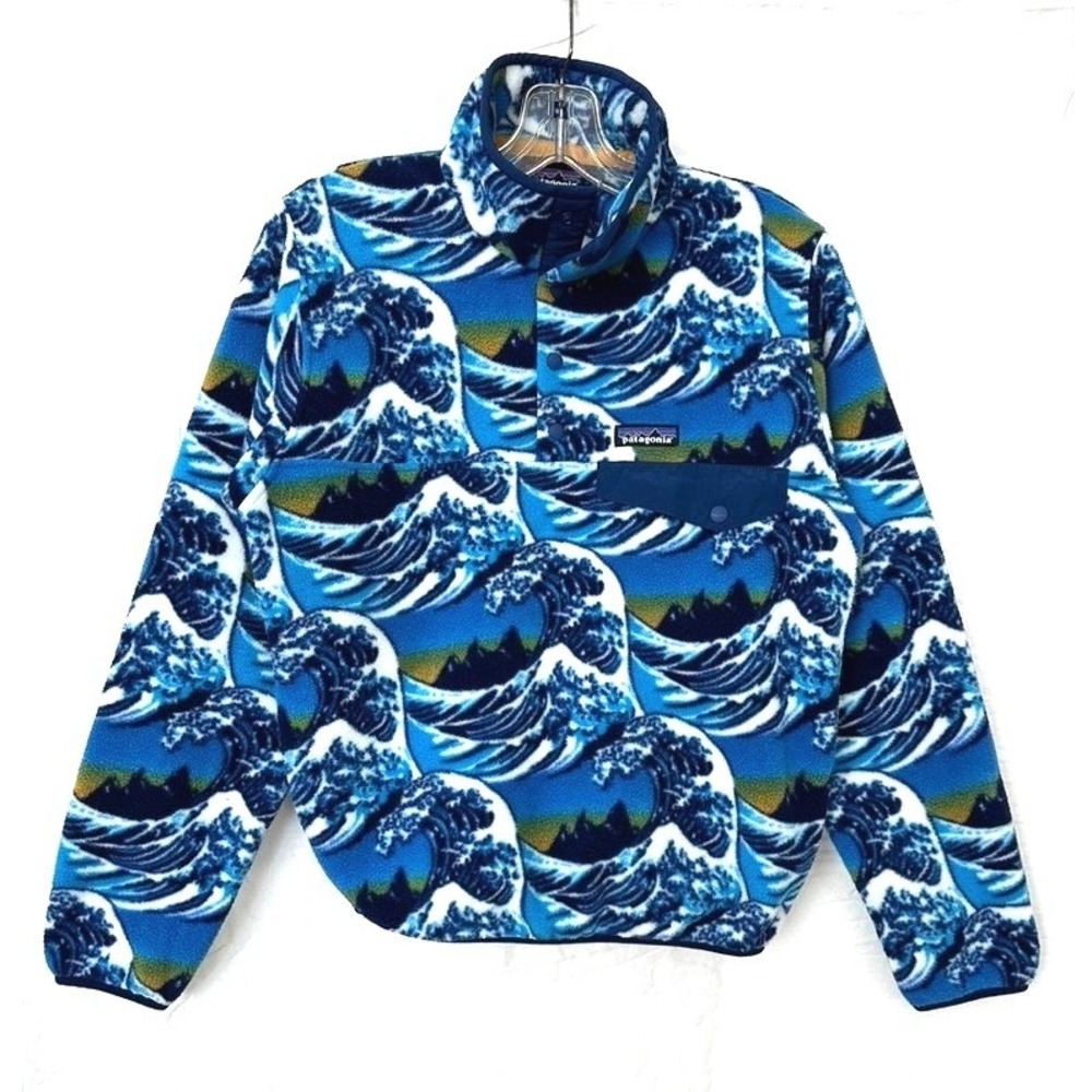 Patagonia Synchilla Snap-T Fleece XXS Hokusai Fitz Roy Wave Blue Rare Print